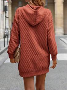 SHEIN LUNE Women Drop Shoulder Long Sleeve Drawstring Hooded Long Sweatshirt Dress For Autumn/Winter Graduation,Back To School Outfits,Graduation,Teacher Outfits For Women,Back To School Pullover Fall Outfit - Rusty Rose - View 2