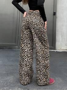 EURMUSE LEOPARD WIDE LEG LOW WAIST JEANS - Multicolor - View 2