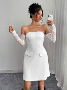 Chiquease Women Off Shoulder Long Sleeve Pocket Casual Mini Dress Fall Cloth For Women - White - View 1