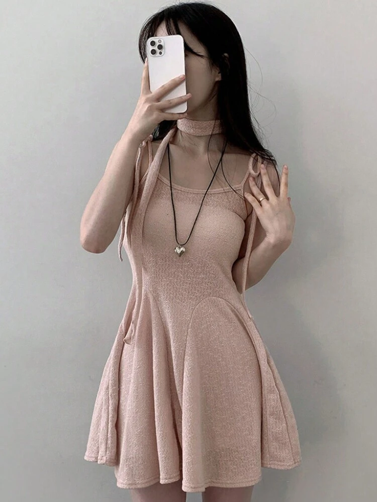 Women's Casual Solid Color Cinched Waist Camisole Mini Dress