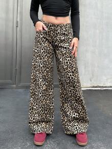 EURMUSE LEOPARD WIDE LEG LOW WAIST JEANS - Multicolor - View 3