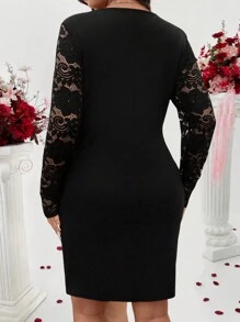 SHEIN Clasi Vestido ajustado elegante de encaje y parche en talla grande para el Día de San Valentín