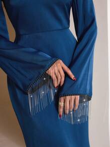 Veilorie Vestido maxi árabe modesto de mujer, de unicolor, cuello alto, manga larga y ajustado