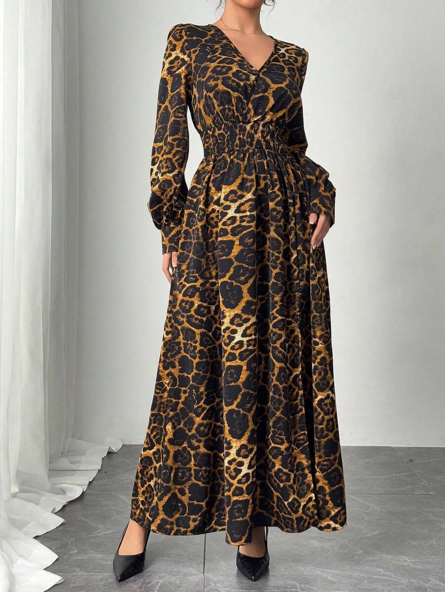 SHEIN Clasi Women's Elegant Sexy Leopard Print Waist Dress Fall Cloth For Women - Multicolor - View 1