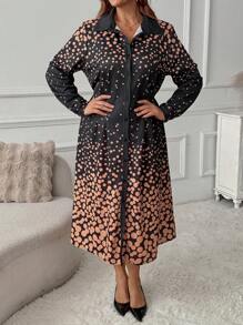 Women Plus Size Elegant Polka Dot Print Knitted Mid-Length Casual Dress, Spring
