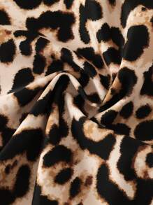 Swim Lushoire Women Summer Beach Leopard Print Drawstring V-Neck Ruffle Skort Set, Sexy Ladies Swimsuit Cover Up