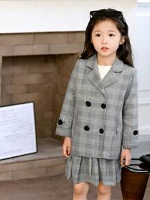 SHEIN Meisjes Koreaanse stijl blazer en geplooide rok pak, herfst