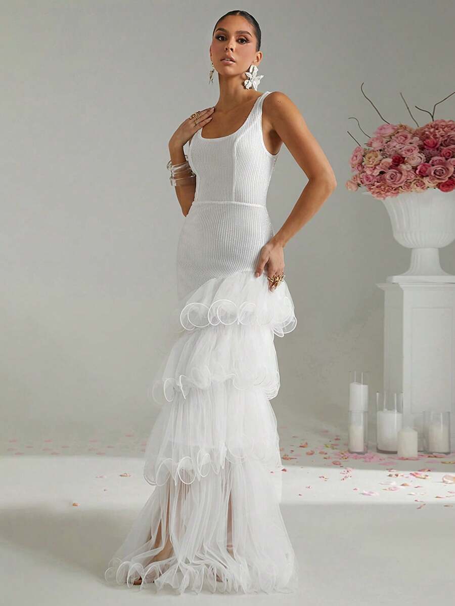 Lumalex 春季情人节甜美美情人装圣瓦伦丁情人节复活节婚礼订婚成人礼高腰高端派对季超长女装连衣裙 - 酒紅色 - 查看 1