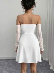 Chiquease Women Off Shoulder Long Sleeve Pocket Casual Mini Dress Fall Cloth For Women - White - View 2