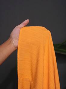 Slaydiva New 2025 Vacation & Casual & Minimalist & Solid Color Plus Size Women Textured Orange A-Line Loose Sleeveless Babydoll Dress Spring/Summer - Orange - View 10