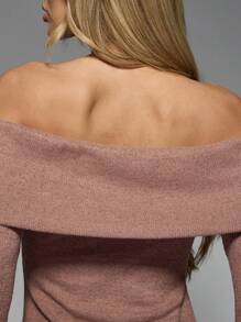 MISSGUIDED Off-shoulder geribbelde mini-jurk met gouden schakeldetail, feest, cocktail, avond, clubkleding, herfst, winter, bodycon, lange mouwen