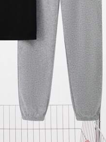 SHEIN Leap Crew 2pcs/Set Casual Cute Bear Print Knitted Tee And Pants Set, High Cost Performance, Teen Boys - Multicolor - View 8