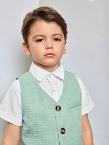 2pcs/Set Young Boy Formal Green Suit