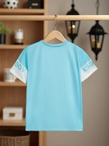 SHEIN Camiseta de manga corta para niño, nuevo estilo de primavera y verano, camiseta de cuello redondo de marca de con estampado divertido de luna, tierra y símbolos, informal, holgada y cómoda, conjuntos a juego familiar