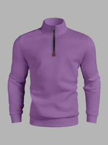 Manfinity Homme Men's Plain Front Zipper Long Sleeve Casual Pullover Sweatshirt - Purple - View 3