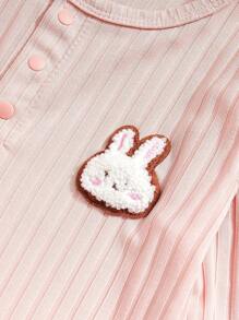 Seturi de 4 bucăți pentru nou-născuți fetițe, top cu mâneci lungi din catifea groasă cu nervuri și pantaloni pentru acasă, cu imprimare iepure - Multicolor - Vizualizare 5