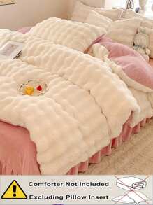 3pcs Cream White Plush Crystal Velvet Duvet Cover Set, Suitable For Bedroom, Warm Duvet Cover & Pillow Case, Machine Washable