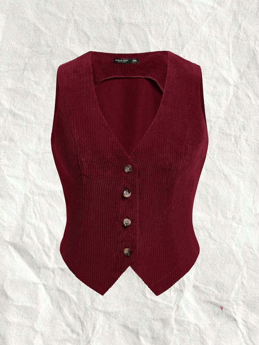 Comfortcana Chaleco blazer de talla grande para mujer en color vino tinto borgoña - Burdeos - Ver 1