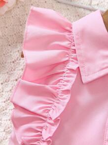 Baby Girls' Ruffled Asymmetrical Cap Sleeve Blouse, Summer - Pink - View 4