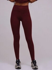Musera Sport High Waist Seamless Fitted Active-Wear Leggings Workout Yoga Running Gym Fitness Pilates Daily Casual - Burgundy - View 2