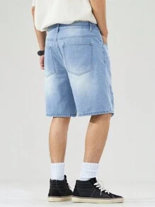 Manfinity Hypemode Men's Loose Casual Bermuda Distressed Denim Shorts With Pockets