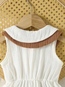 Vintaside Kids Vestido de algodón de gasa con doble cuello y falda acampanada con volantes para niñas, apropiado para fiestas y salidas. - Blanco - Ver 6