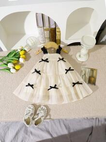 SHEIN Elladie kids 女婴可爱蝴蝶结吊带连衣裙，夏季 - 彩色 - 查看 8