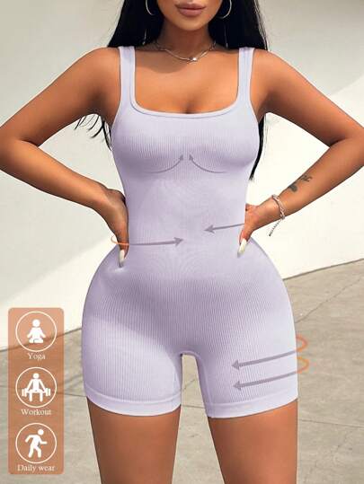 Zolique Women's Solid Color Wide Strap Simple Fitted Casual Jumpsuit