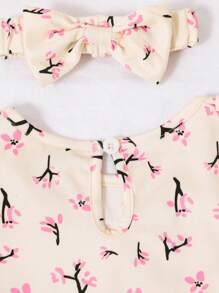 2pcs Baby Girls Floral Print Brushed Top And Shorts Set, Comfortable For Outdoor And Indoor Wear, Spring/Summer - Apricot - View 5