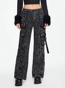 ROMWE Grunge Punk Quần Jeans Thường Ngày Thiết Kế Đơn Giản Có Túi Họa Tiết Cho Nữ, Mặc Hàng Ngày - màu đen - Xem 6