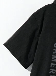 SHEIN 2pcs/Set Tween Boy Casual Loose Gaming Graphic Glow In The Dark Short Sleeve Tee And Shorts Set, Suitable For Commuting, School, Casual, Sports, Spring/Summer - Black - View 4