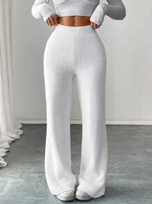 Chiquease Soft Comfortable White Fluffy Pants, Casual Autumn/Winter
