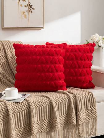 2 件心形绗缝枕套，适用于客厅、卧室、户外、四季、情人节风格