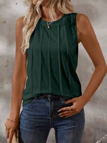 EMERY ROSE Women Solid Color Round Neck Sleeveless Casual Tank Top