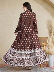Al Najma 1 Set Women's Full Print Long Sleeve Jacket & Dress Arabic Style Outfit