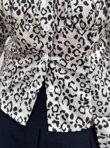 FRIFUL Damen Knopfleiste Vorne Leoparden Muster Langarm Einfach Lässiges Hemd Gepard Muster