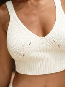 SHEIN Swim Women Beach Vacation Crochet Cover-Up Crop Tank Top, Stretchy Spring/Summer - White - View 8
