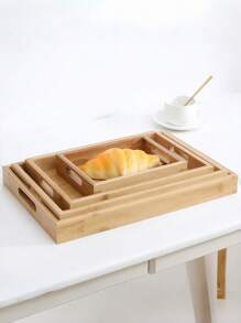 1 件各种尺寸的竹木拼盘，适用于木制功夫茶具的矩形茶盘，杯盘，日式木制面包盘，餐盘，厨房，圣诞礼物 - 米色 - 查看 2