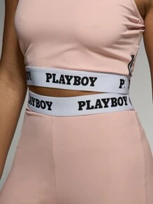 Missguided x Playboy 弹力运动胸罩和骑行短裤套装健身运动舞蹈瑜伽健身房两件套协调套装 - 粉色 - 查看 5