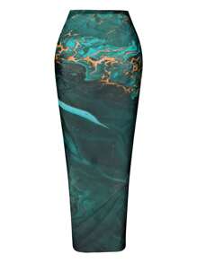 Swim Oasis Summer Beach Plus Size Women's Marble Print One Shoulder Sleeveless Bikini Set 3pcs/Set - Multicolor - View 6