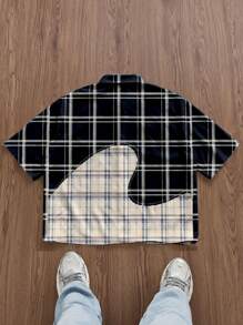 Manfinity RebelGame Heren Casual Plaid Patchwork Korte Mouw Overhemd