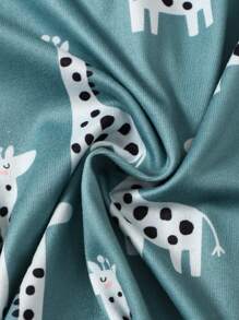 SHEIN 3 件套男婴休闲可爱数码印花长颈鹿、动物和豹纹拉链长袖连体衣套装，舒适家居服 - 彩色 - 查看 4