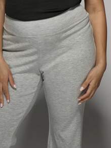 MISSGUIDED PLUS Plus Size Flared Palazzo Pants High Waisted Wide Leg Lounge Trousers Stretchy Casual Wear Fall Winter Athleisure Bottoms - Light Grey - View 3