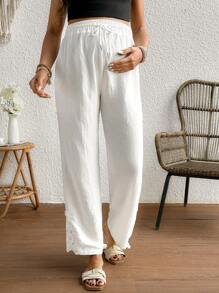 SHEIN White Mid-Length Lace-Trimmed Maternity Pants - White - View 4