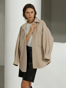 Aveloria Drop Shoulder Pocket Front Overcoat  Fall Winter Cloth For Women - Apricot - View 1
