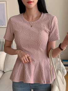 DAZY Blusa de mujer con diseño de volantes en la cintura, nueva colección primavera - Rosa - Ver 5