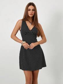 Breezaya Women's Polka Dot V-Neck Sleeveless Dress