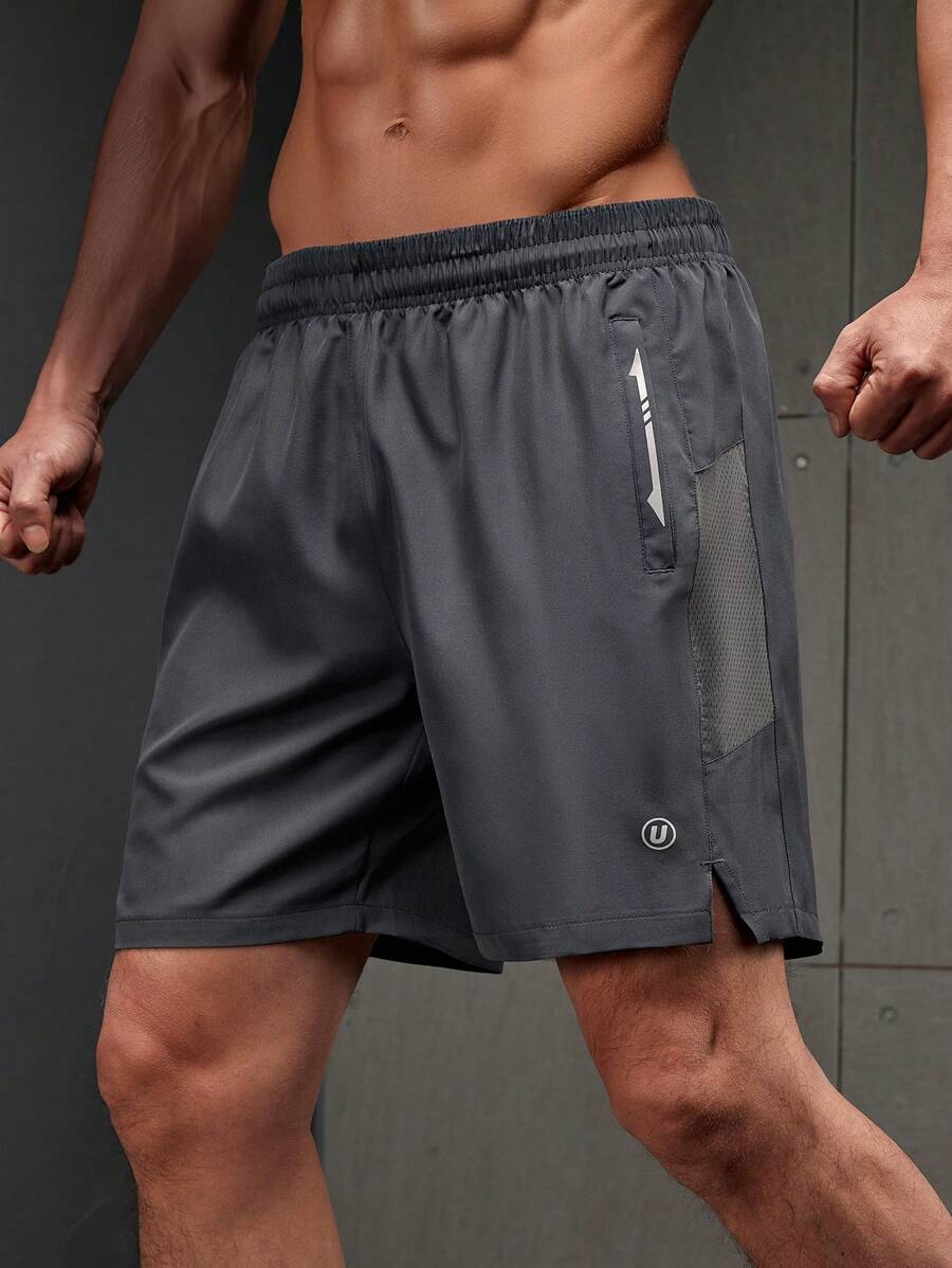 Manfinity Sport Corelite Men's Casual Versatile Elastic Waist Sports Shorts Grey Shorts - Dark Grey - View 1