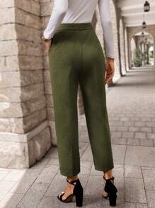 EMERY ROSE Women's Solid Color Front Tie Pocket Simple Casual Dress Pants - Army Green - View 2