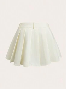 Chiquease Falda mini plisada de color liso casual y versátil para mujer